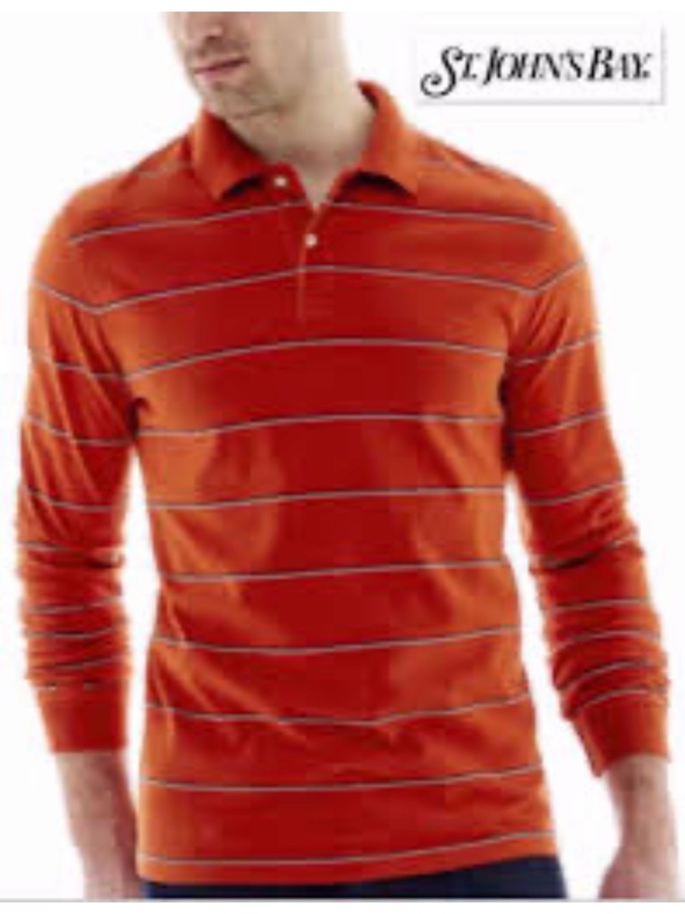 St. John's Bay Mens Polo Shirt  Orange Striped Performance Long Sleeve